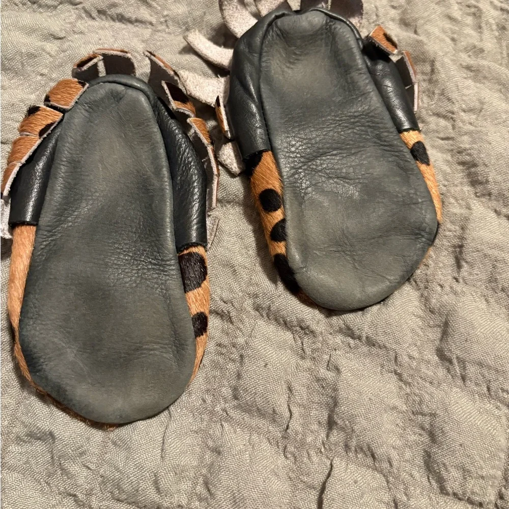Genuine Calf Hair Infant Moccs • Leopard Print Soft‎ Sole Shoes (S4)